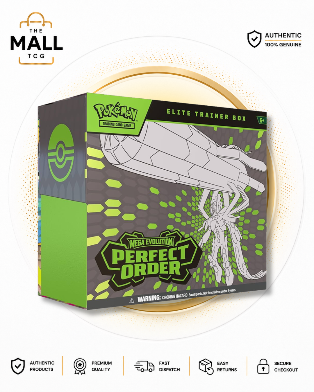 Pokémon Perfect Order Elite Trainer Box packaging with branding and product details.