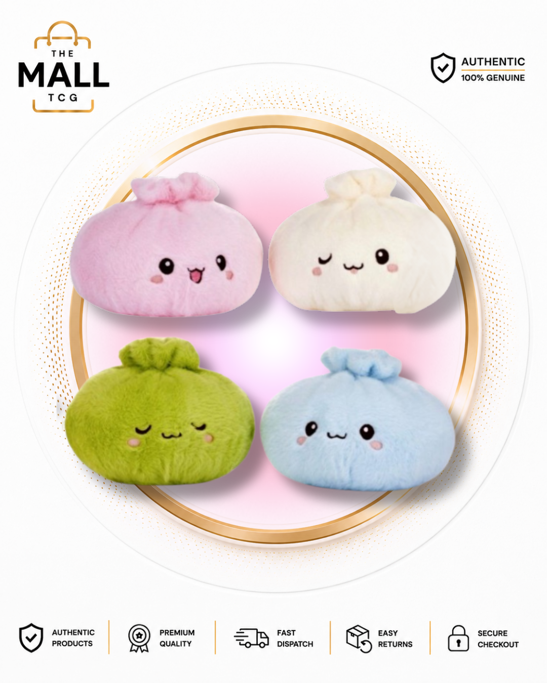 Kawaii Kuties Dumpling Beanbag Plush Collection in Pink Cream Green and Blue Cute Kawaii Plush Characters