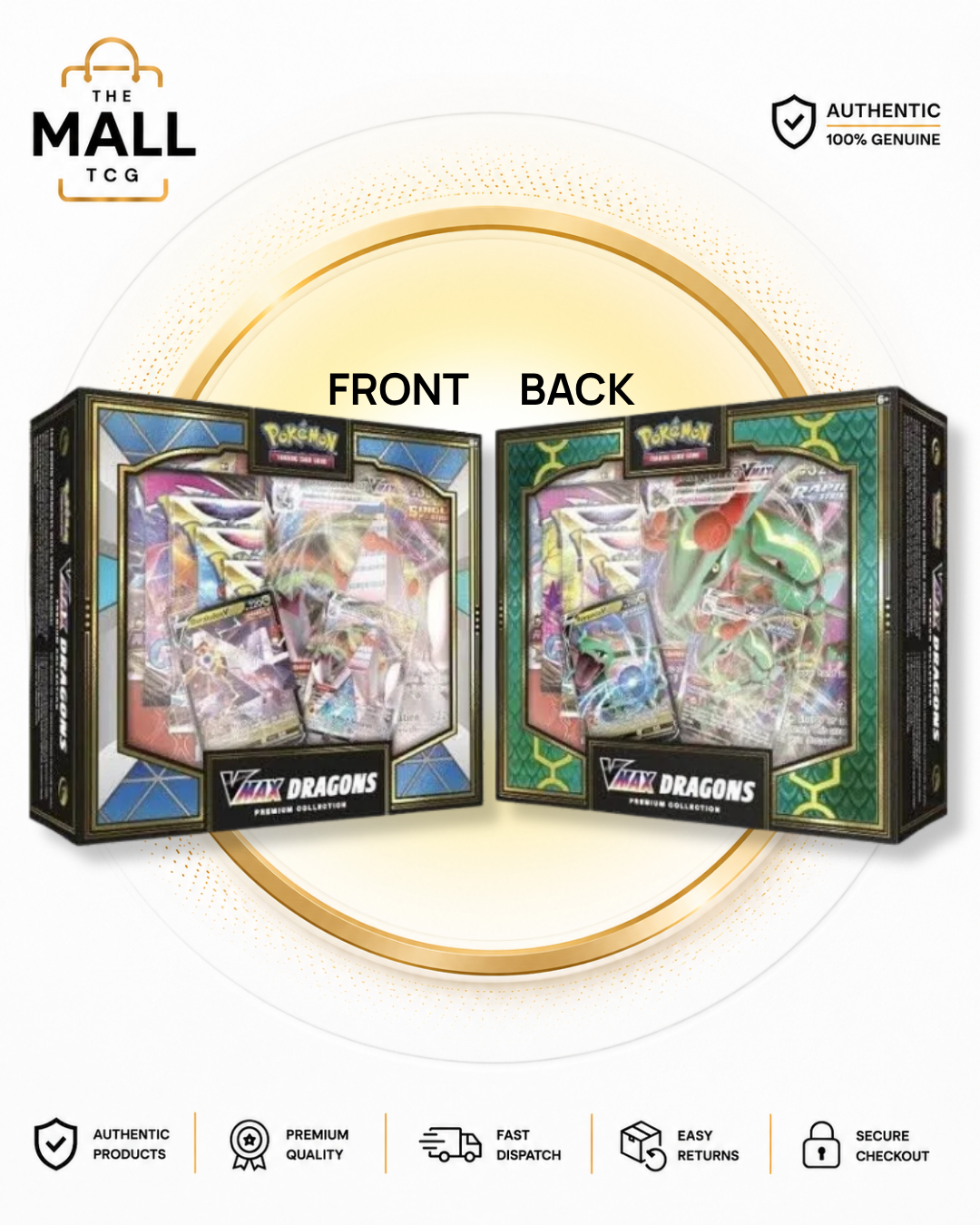 Pokémon VMAX Dragons Premium Collection Box English Factory Sealed With Rayquaza VMAX Duraludon VMAX And 11 Booster Packs