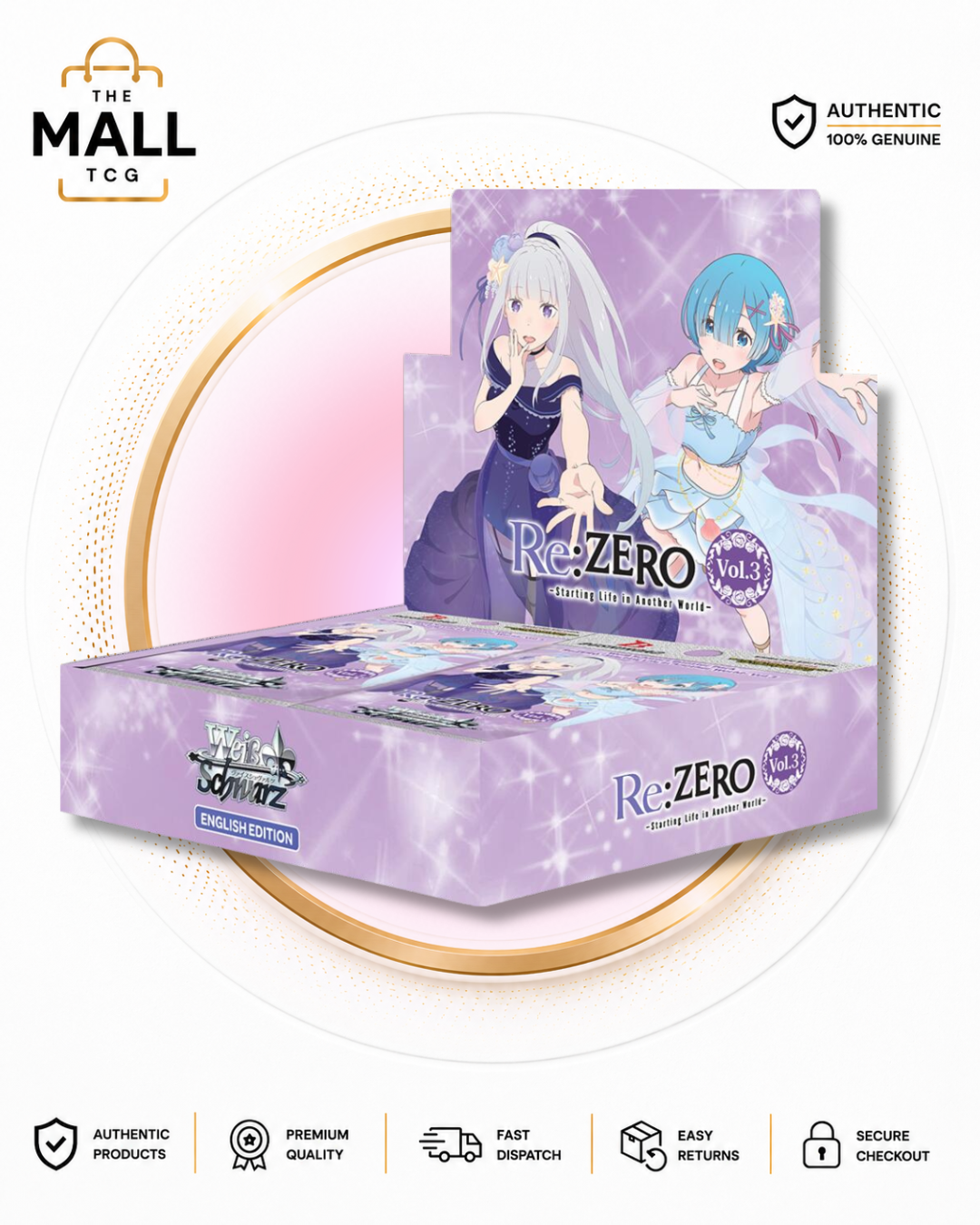 Weiss Schwarz Re ZERO Starting Life in Another World Vol 3 English Factory Sealed Booster Box 12 Packs 8 Cards Per Pack