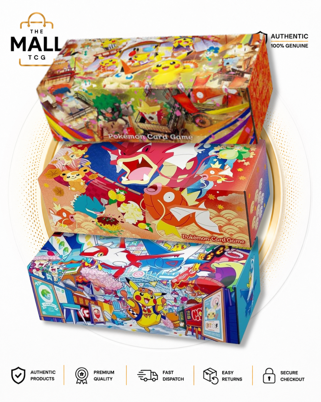 Pokémon Center Tohoku Hiroshima and Fukuoka Japanese Special Box Bundle with Three Exclusive Regional Pikachu Promo Cards
