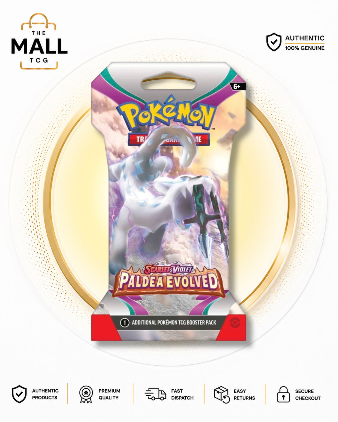Pokémon Scarlet and Violet Paldea Evolved English Sleeved Booster Pack containing 10 Pokémon TCG cards
