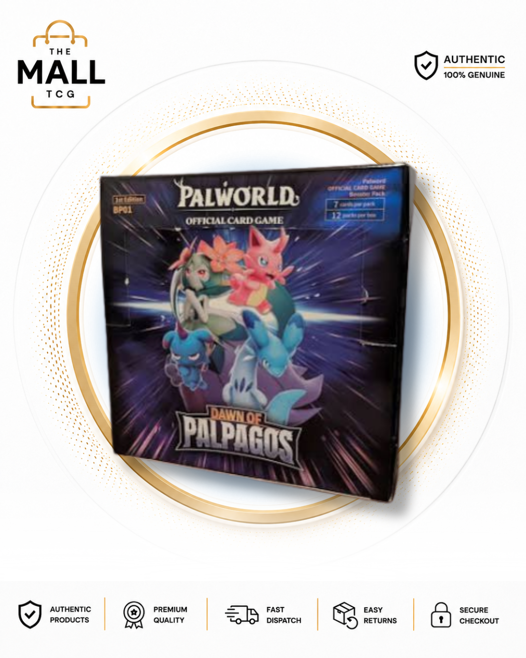 Palworld BP01 First Edition Dawn of Palpagos English Booster Box Factory Sealed 12 Booster Packs 7 Cards Per Pack
