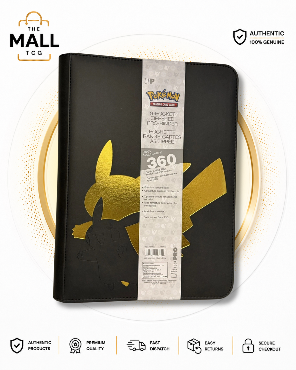Ultra PRO Pokémon Elite Series Pikachu 9-Pocket Zippered PRO-BINDER With Padded Leatherette Cover And 360 Card Capacity